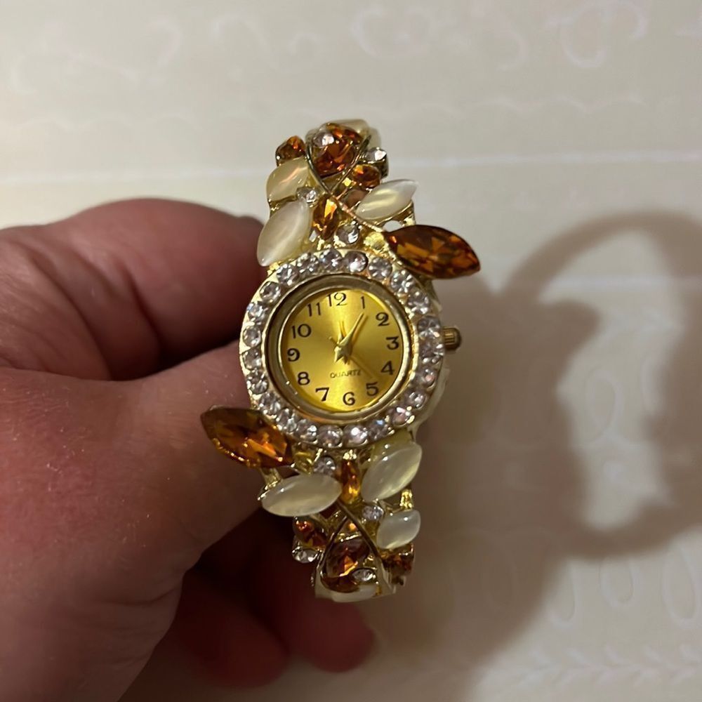 Crystal Rhinestone Topaz Floral Fashion Bracelet Watch
